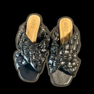 Ego 'Vista' Woven Cross Strap Square Toe Flat Slide Sandal In Black Size 11